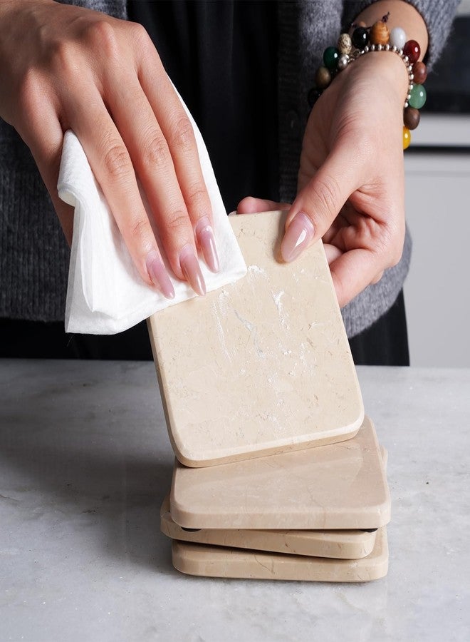 Koville Set of 6 Natural Marble Coasters for Coffee Table, Beige Yellow Marble Coaster Square 3.9" inches for Table Décor Home Décor, Handmade Luxury Aesthetic Drink Coasters for Dining, Bar or Office - Image 4